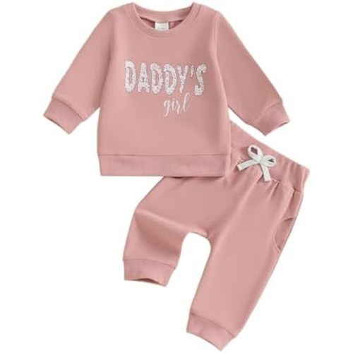 BeQeuewll Baby Girl Clothes Fall Winter Outfit Long Sleeve Sweatsuit Daddys Girl Sweatshirt Pants Toddler Infant Set