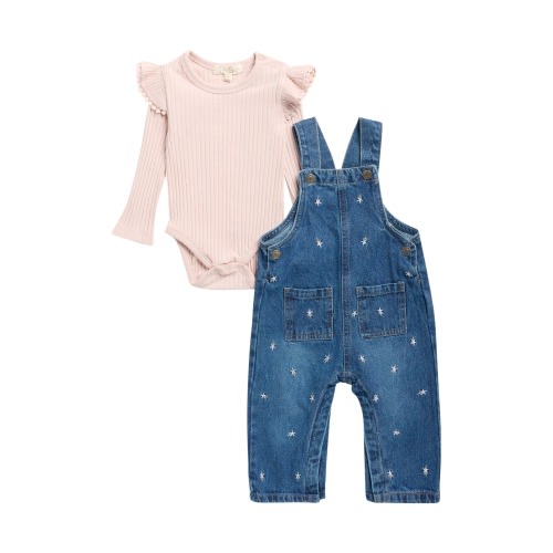 Jessica Simpson Long Sleeve Bodysuit & Denim Overalls Set (Women) | Nordstromrack