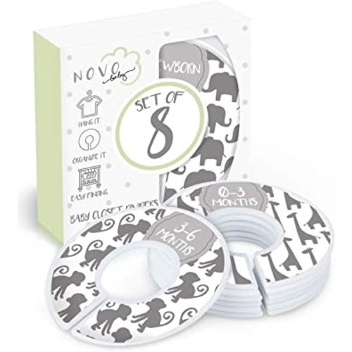 Baby Closet Size Dividers | Set of 8 | Nursery Clothes Organization Sized from Newborn | 1 - 24 Months to Toddler | Perfect for Baby Shower (Unisex - Animals)