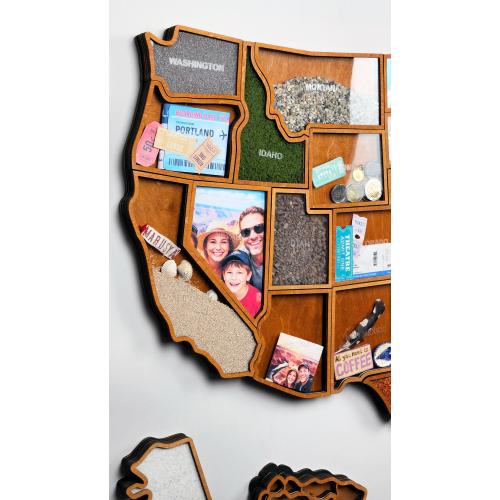 US Travel Map Shadow Box for Travel Memories, Display Stand