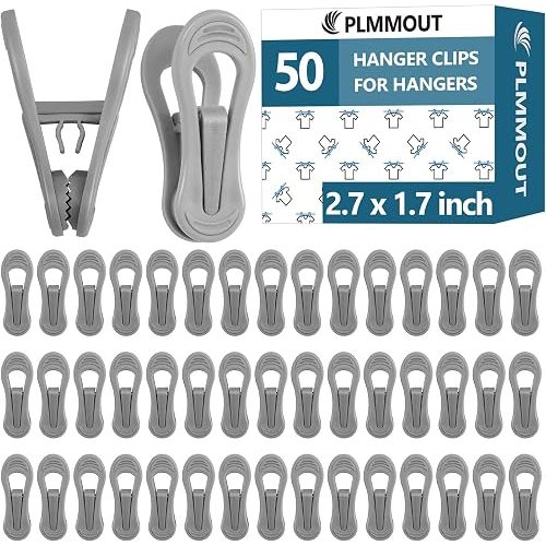 Grey Hanger Clips 50 PCS,Velvet Hanger Clips for Plastic Hangers,Pants Hanger Clips,Grey Finger Clips,Plastic Hanger Clips for Skirt Pants Hangers Plastic Clothes Hangers,Strong Pinch Grip