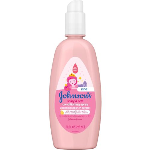 Johnson's Kids Shiny & Soft Hair Conditioning Spray with Argan Oil & Silk Proteins, Tear-Free Conditioning Spray for Shine & Softness, Gentle for Toddler Haircare, 10 fl. oz