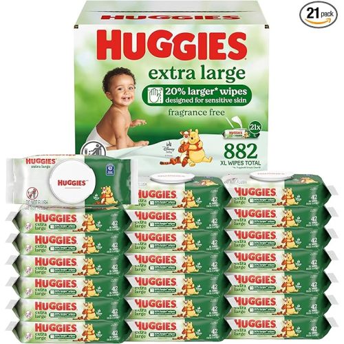 Huggies Extra Large Baby Wipes, Unscented, 8 Flip-Top Pack, 882 XL Wipes Total, Packaging May Vary