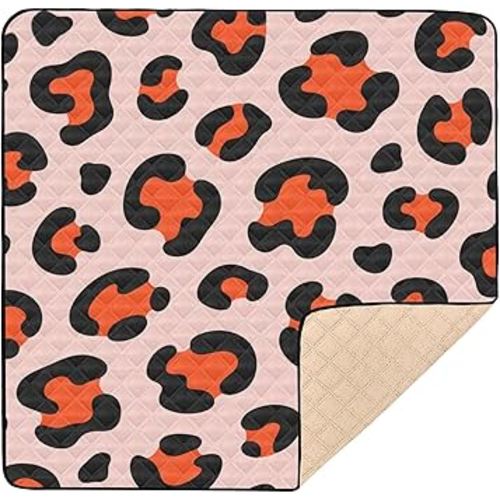 Pink - Based Leopard Print Design Large Non-Slip Baby Play Mat for Floor Water Resistant Activity Gym Mat for Babies Infants Toddlers, 50'' x 50''
