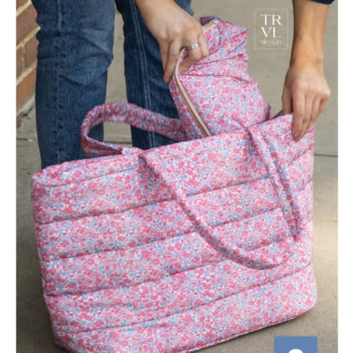 Tote Bag - Puffer Tote - Marseille with Pink Pinstripe Liner