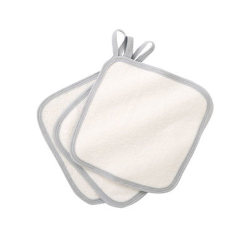 Grey Trim Washcloths - Set of 3 (Organic Cotton), Natural/Grey