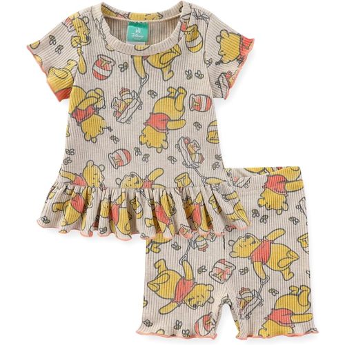Disney Baby Lilo and Stitch Minnie Mouse Winnie The Pooh Girls Peplum T-Shirt and Shorts Outfit Set for Newborn and Infants