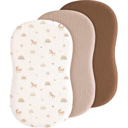 Baby Muslin Bassinet Sheets 3 Pack for Boys & Girls, Soft Breathable Cotton Bassinet Mattress Cover, Universal Fit for Hourglass, Oval, and Rectangle Mattress(Unicorn Dream)