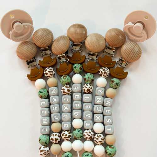 Personalized Silicone Pacifier Clip • Custom Cowboy Baby Shower • Western Newborn Gift