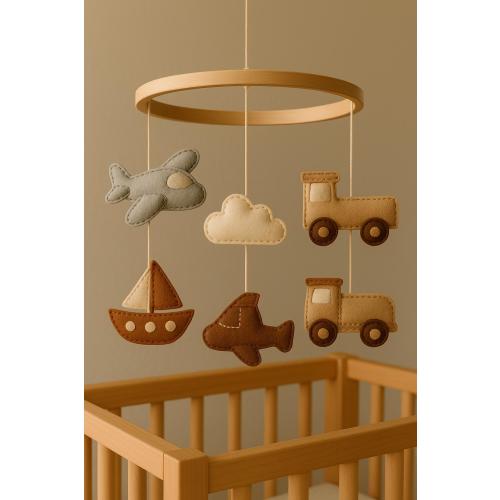 Handmade Mobile Crib Cheerful Airplane Ship Train Theme Baby Room Accessory Mobile Nursery Felt Baby Mobile Boy Mobile Star Neutral Mobile