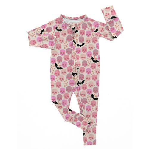 Ghouls Gone Batty Zip Romper | Belle & Bros | Pink Skull Print – EasyTot