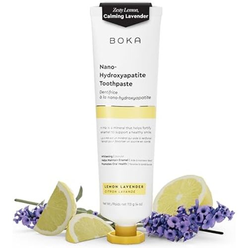 Boka Fluoride Free Toothpaste- Nano Hydroxyapatite, Remineralizing, Sensitive Teeth, Whitening - Dentist Recommended for Adult, Kids Oral Care- Lemon Lavender Flavor, 4 Fl Oz 1Pk US Manufactured