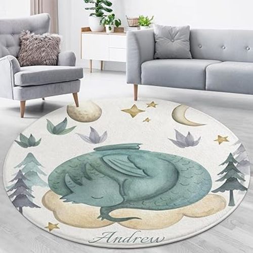 Custom Rug Sleeping Baby Dragon Animal Round Carpet, Suitable for Boys' or Girls' Rooms or Home Decor