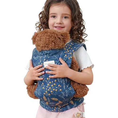 Baby Doll Carrier for Little Girls,Front & Back Soft Cotton Animal Carriers, Adjustable Straps for Stuffed Animals/Kids Doll Accessories (4-Blue)
