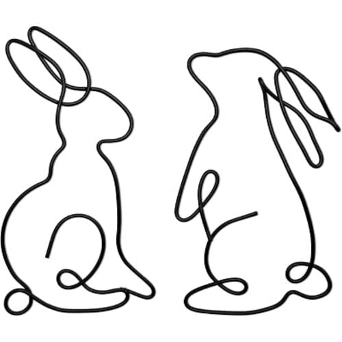 Slagindeco Set of 2 Wire Rabbits Wall Art Metal Rabbits Wall Decor Farmhouse Wall Hanging for Living Room Bedroom Office Home