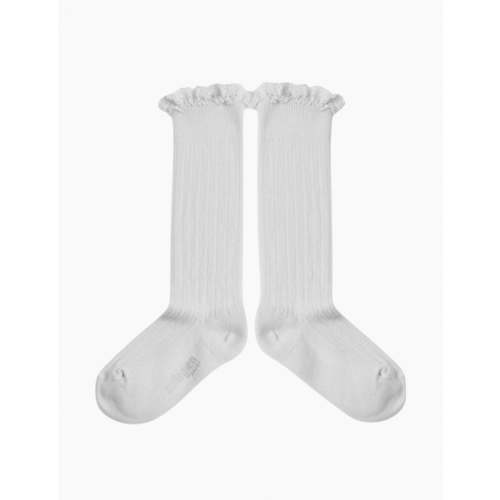 Joséphine Lace-trim Ribbed Knee-high Socks in Blanc Neige
