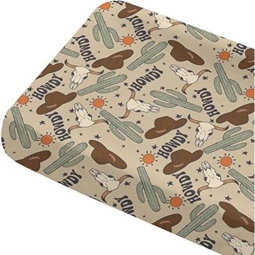 Changing Pad Cover for Baby Girls Boys, 32"/34" x 16" Safe Snug Diaper Change Table Pad Covers, Soft Stretchy Changing Pad Sheets Western Cowboy Howdy Theme Nursery Decor