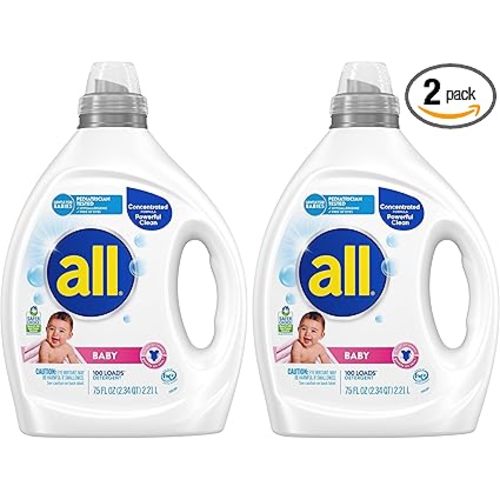 all Baby,Gentle for Baby,Liquid Laundry Detergent,Hypoallergenic for Sensitive Skin,Concentrated,75oz,100 Loads,(Pack of 2)