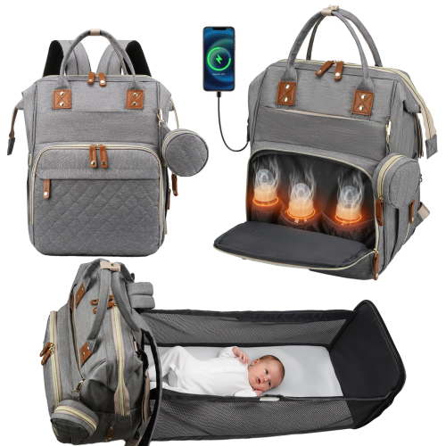 Oioane Baby Diaper Bag with Changing Station, Multifunctional Portable Backpack with USB Charging Port for Travel, Gray
