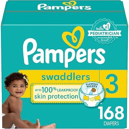Pampers Swaddlers Diapers, Size 3 (13-26 lbs), 168 Count, Absorbent, Keeps Baby Dry and Comfortable, Skin Safe Disposable Baby Diaper