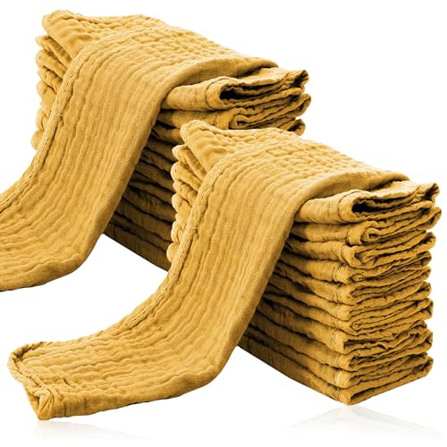 Cute Castle 24 Pack Muslin Burp Cloths for Baby - Ultra-Soft 100% Cotton Baby Washcloths - Large 20'' by 10'' Super Absorbent Milk Spit Up Rags - Burpy Cloths for Unisex, Boy, Girl -Honey