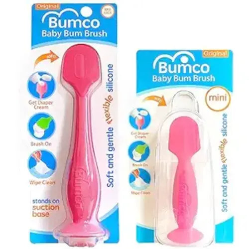 Bumco Baby Bum Brush + Mini Baby Diaper Cream Spatula with Case - BPA-Free Silicone Diaper Spatula with Suction Cup, Wipe-Clean, Mom-Invented Butt Paste Applicator (Pink & Pink)