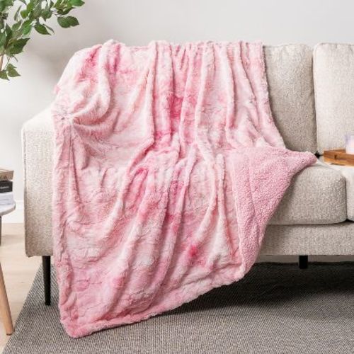 PAVILIA Tie-Dye Faux Fur Throw Blanket, Furry Fuzzy Fluffy Shaggy Plush Warm Reversible Thick for Bed Couch Sofa