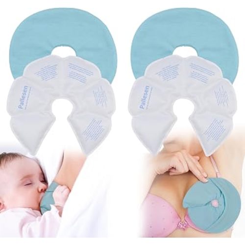 Breast Ice Packs, Reusable Soft Gel Hot & Cold Therapy Pads for Nursing Relief, with 2 Soft Covers