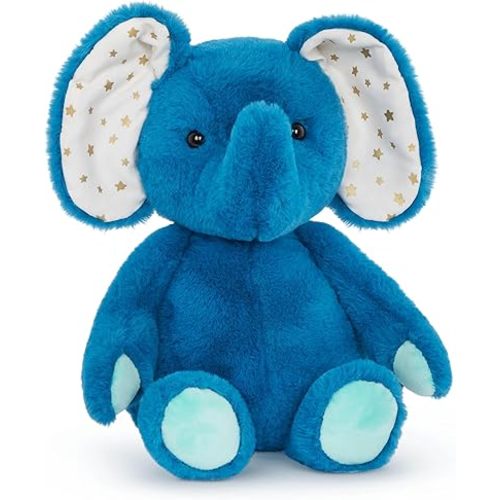 B. toys – Baby Elephant Stuffed Animal – 12-Inch Soft Plush Toy with Machine Washable Blue Fabric – Cuddly Companion with Patterned Ears for Bedtime, Playtime & Travel – Safe for Infants & Toddlers
