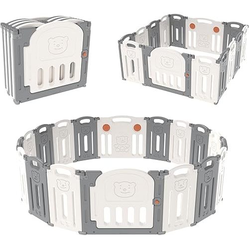 Baby playpen 14 panels Baby Play Pen Extra Large Foldable baby play yard for Babies and Toddlers, Activity Centre Safety Play Yard Portable Baby Fence Indoor Outdoor white/Light grey