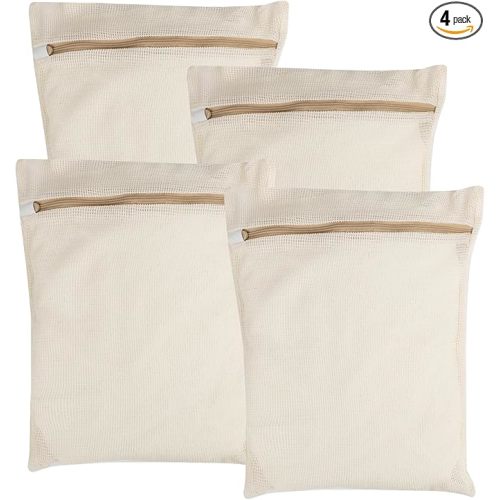 4-Piece Medium Durable Organic Cotton Mesh Laundry Bags with Sturdy Zippers and Breathable Mesh are Delicate Laundry Bags for Underwear, Clothes, Pants and Socks