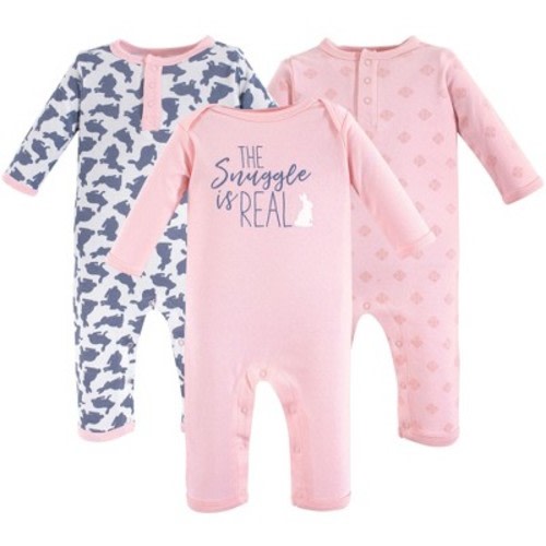 Yoga Sprout Baby Girl Cotton Coveralls 3pk, Snuggle Bunny, 0-3 Months