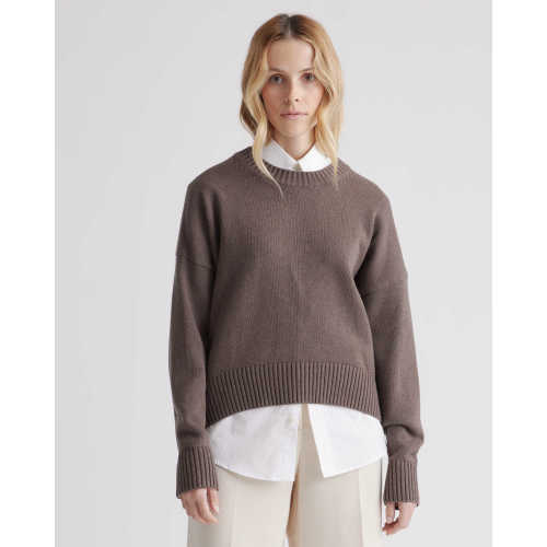 100% Organic Cotton Boyfriend Crew Sweater in Heather Brown
