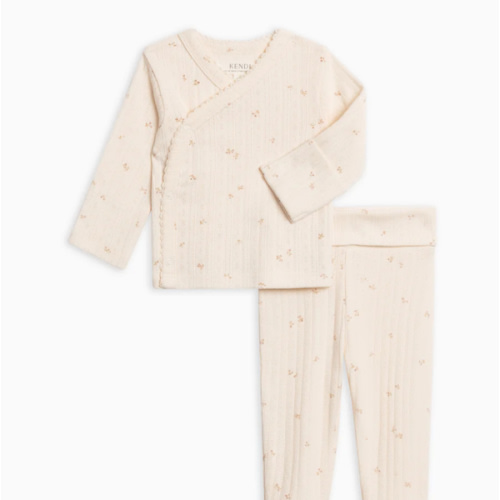 NB 2-Piece Lacey Brushed Back Pointelle Kimono Top and Pant Set