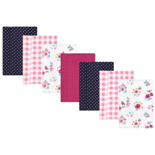 Hudson Baby Infant Girl Cotton Flannel Burp Cloths, Butterfly Floral 7-Pack, One Size
