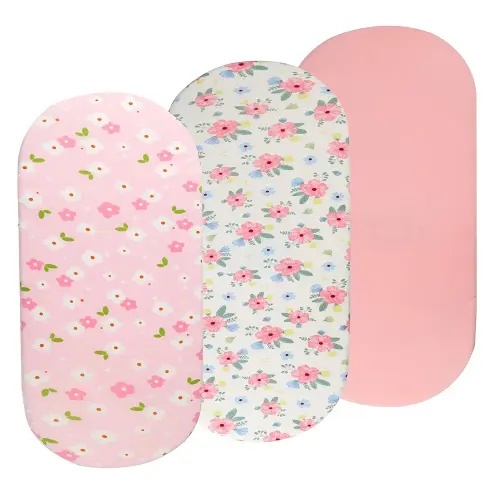 Onacosht Bassinet Sheets Set 3 Pack for Baby Girl, Stretchy Soft Jersey Knitted Fitted Sheet Universal for Oval Rectangle and Hourglass Bassinet Mattress, Pink Floral