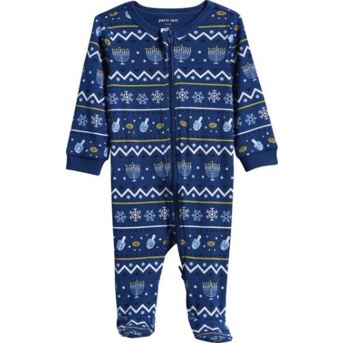 Hanukkah Fair Isle Organic Cotton Fitted Footie Pajamas, 3M