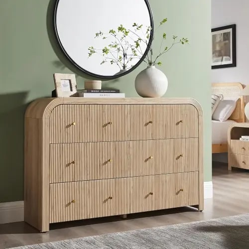 Fluted 6 Drawer Dresser Bedroom 54in Wide Curved Profile Wood TV Stand Living Room Hallway Oak, Customized - AliExpress