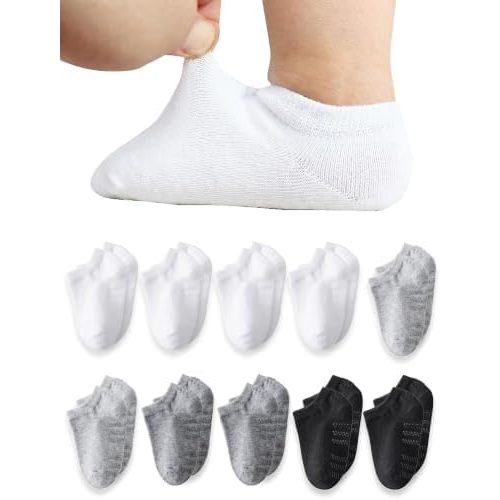 Toddler No Show Socks 10 Pairs Cotton Non Slip Baby Socks for Girls Boys