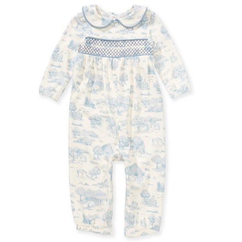 Edgehill Collection Baby Boys Toile Print Peter Pan Collar Long Sleeve Coverall