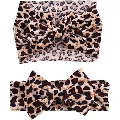 ZCYYYS Baby Girls Leopard Headband Bow Headwear Turban Headband for Baby Toddler Wide Hairband Hair Accessories 2 Pack TSFD40