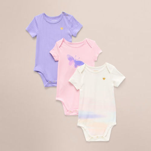 Proudly™ Baby Girls Round Neck Short Sleeve 3-pc. Bodysuit