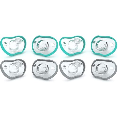 Nanobebe Baby Pacifiers 0-3 Month - Orthodontic, Curves Comfortably with Face Contour, Award Winning for Breastfeeding Babies, 100% Silicone, Baby Registry Gift 4pk,Teal/Grey (Pack of 2)