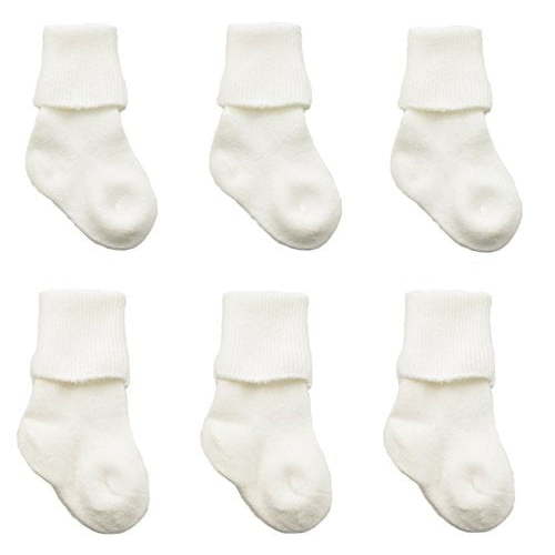 Sierra Socks Newborn Bootie Cotton Turn Cuff Socks for Baby Boy & Girls, Baby's First Socks, Seamless Turn Cuff Socks, 6 Pair Pack