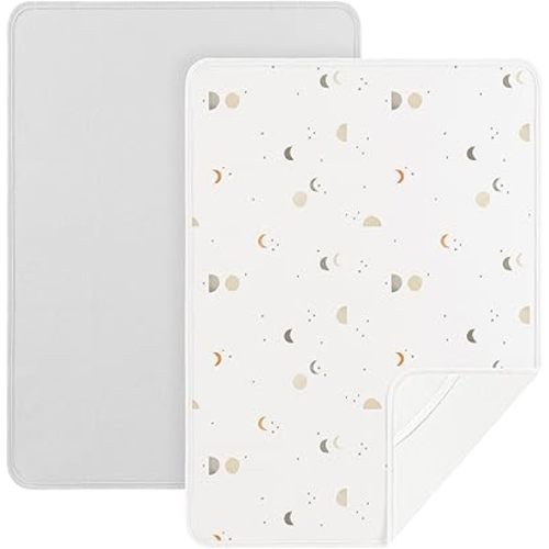 Baby Changing Pad Portable Changing Mat for Babies, 2 Pack Soft and Foldable Baby Changing Mat for Travel or Home, 35 * 29.5 inch Changing Pad for Diaper Bag - Gray&Moon