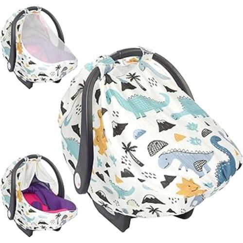 Baby Car Seat Cover Infant Windproof Carseat Canopy Stretchy with Extra Large Mesh Window Newborn Stroller Carrier Cover for Babies Boys and Girls Shower Gifts All Seasons