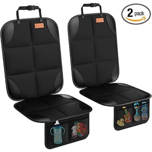 SMART ELF Car Seat Protector, 2Pack Seat Protector Protect Child Seats with Thickest Padding and Non-Slip Backing Mesh Pockets for Baby and Pet,Sedan SUV Truck (Beige Brown)