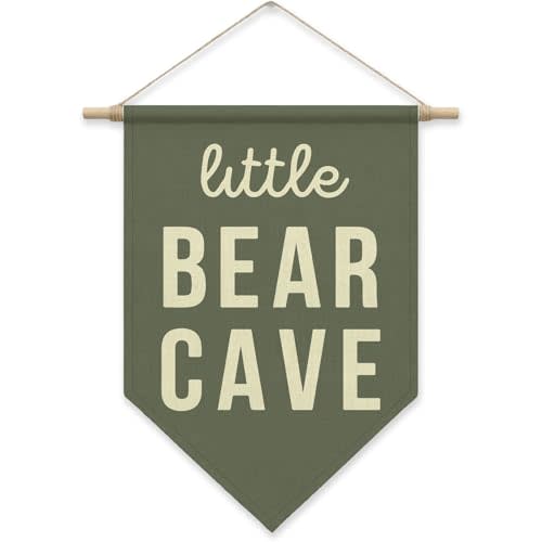 Little Bear Cave Wall Hanging Banner, Sage Green Room Decor for Boys | Boho Canvas Wall Art for Toddler Kids Room Bedroom Playroom Nursery, 16.5 x 13.7 Inch