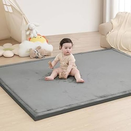 Baby Play Mat for Floor,1.3" Thick Memory foam Tummy Time Mat,Water Repellent Soft Velvet Nursery Rug,Extra Large Non Slip for Crawling,Toddlers,Infants,kids,Tatami Style for Living Room(Dark Grey)