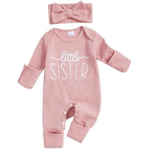allshope Infant Baby Girl Fall Outfit Sweatshirt Romper Little Sister Lil Sis Long Sleeve Jumpsuit Onesie Newborn Clothes